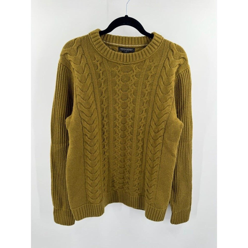 Banana‎ Republic Cavo Wool Blend Sweater Cable Fisherman’s Knit Olive Green Med